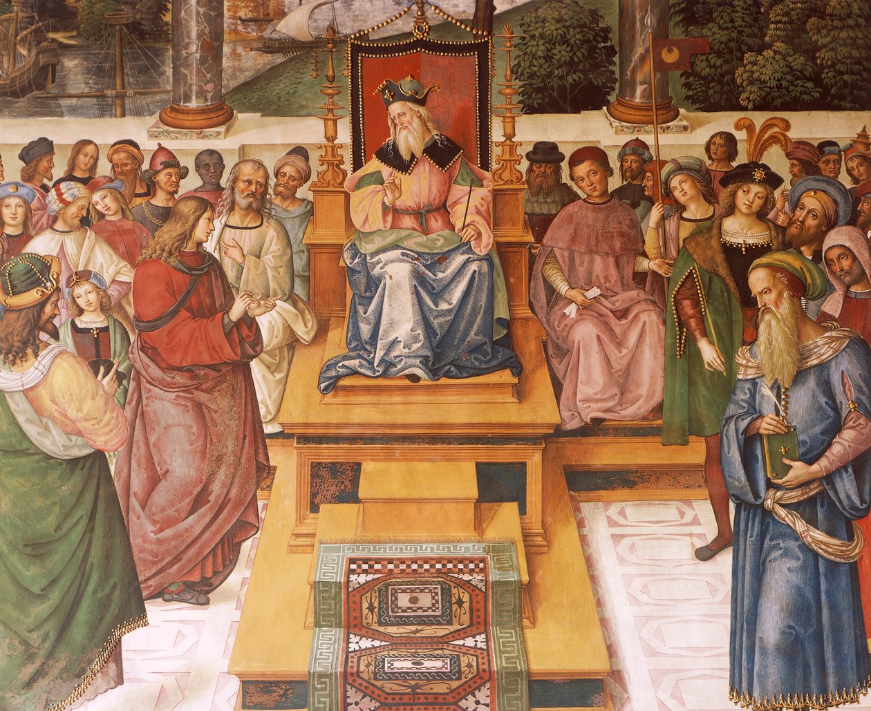 Enea Silvio Piccolomini møter kong James I av Skottland, detalj fra historiene til Pius II av Bernardino di Betto Pinturicchio