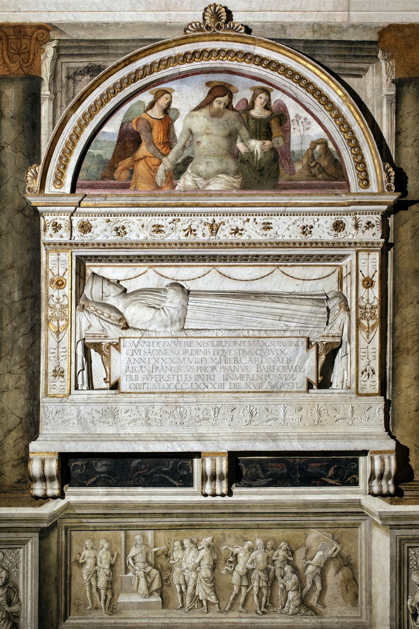 Begravelsesmonument til hyllest til Giovanni Basso della Rovere (1403-1483) - Topp "Den døde Kristus støttet av to engler" (Den døde Kristus støttet av to engler) - Fresco av Pinturicchio (Bernardino di Betto) (1454-1513) 1484- 1492 Roma, basilikaen Santa  av Bernardino di Betto Pinturicchio