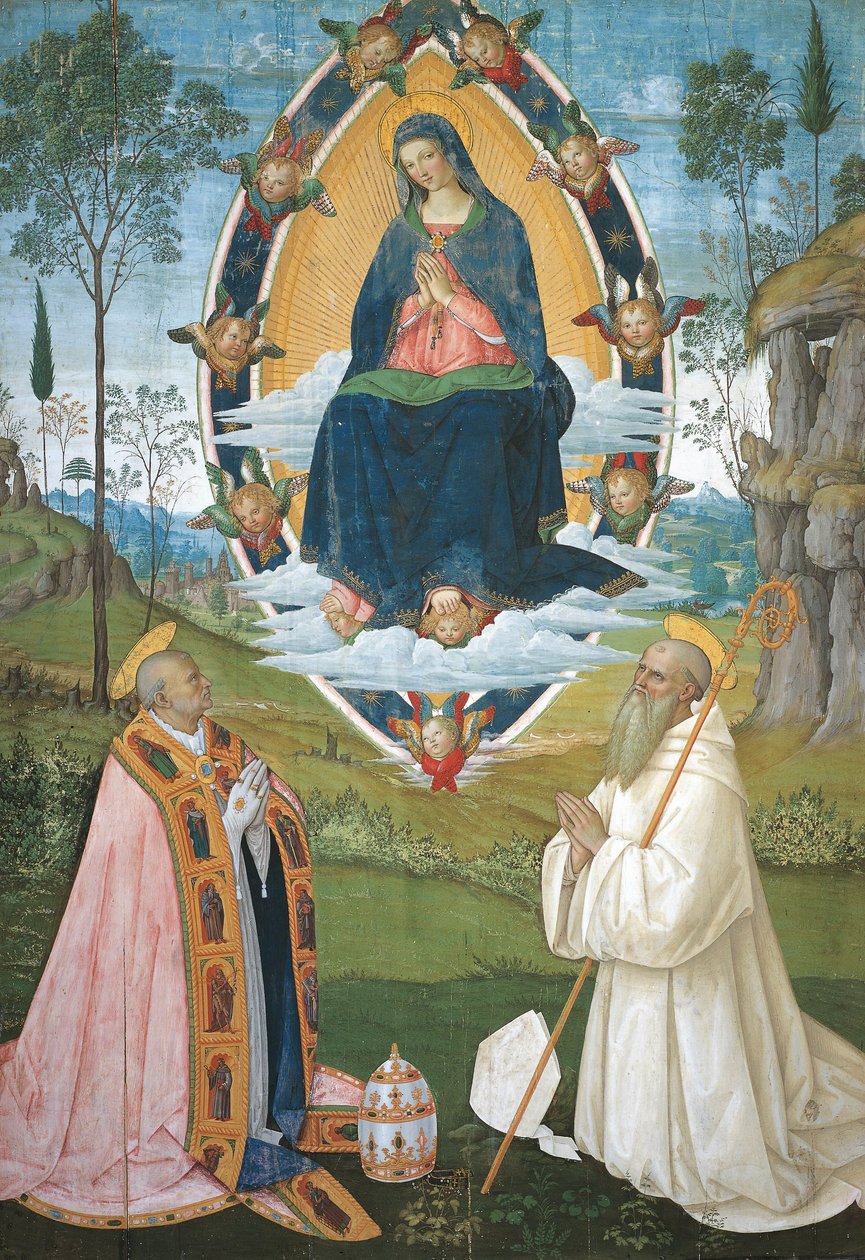 Madonna med Gregory Great og Saint Benedict av Bernardino di Betto Pinturicchio