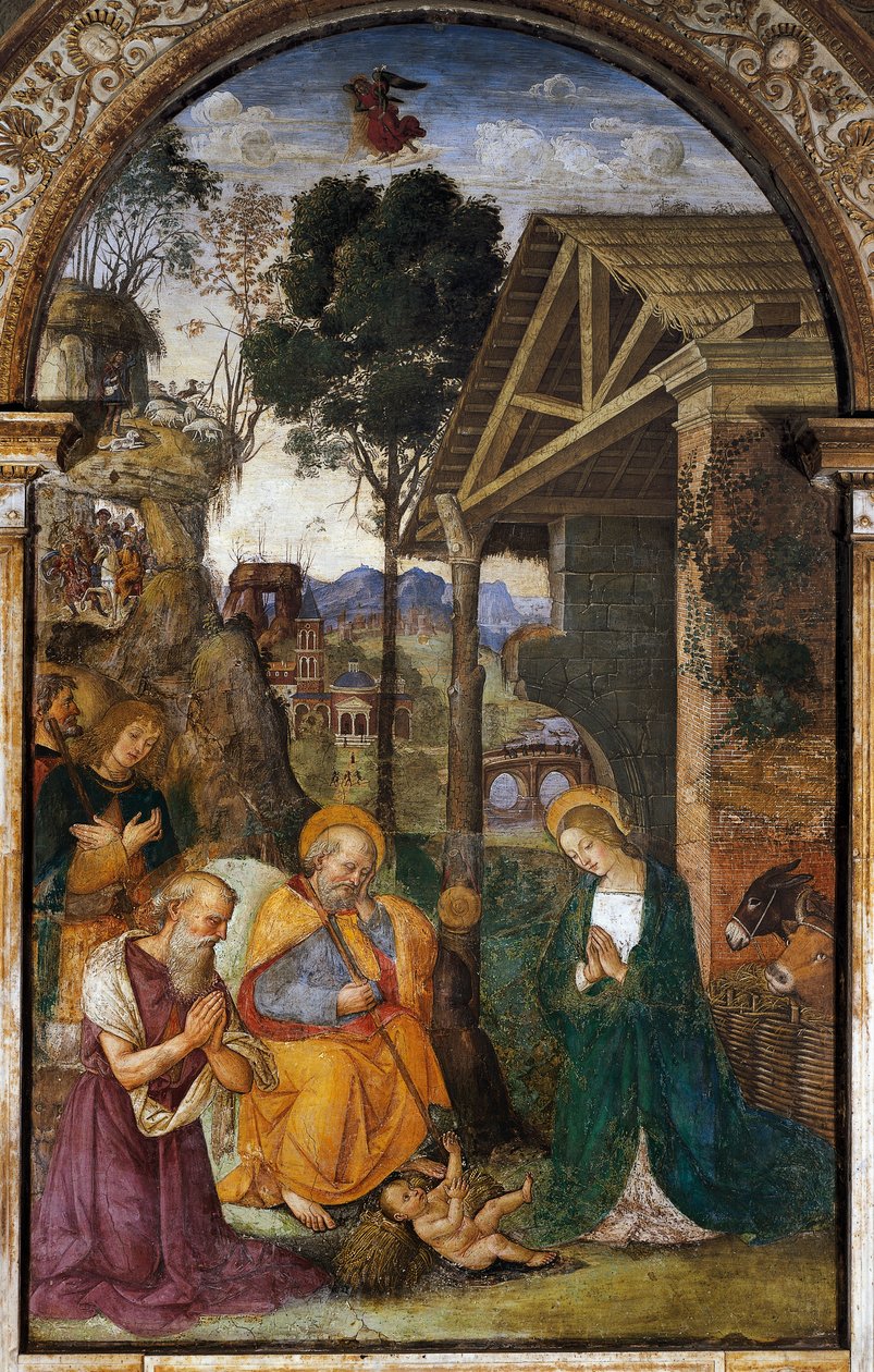 Fødsel med St. Hieronymus, ungdommelig freskomaleri av Bernardino Betti kjent som Il Pinturicchio av Bernardino di Betto Pinturicchio