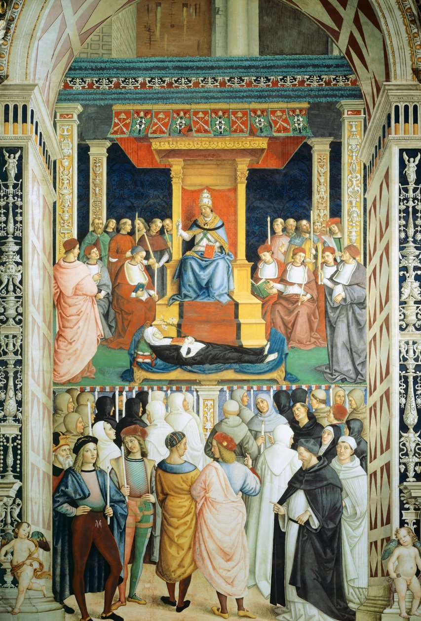 Pius II kanoniserer den hellige Katarina av Siena i 1461 av Bernardino di Betto Pinturicchio