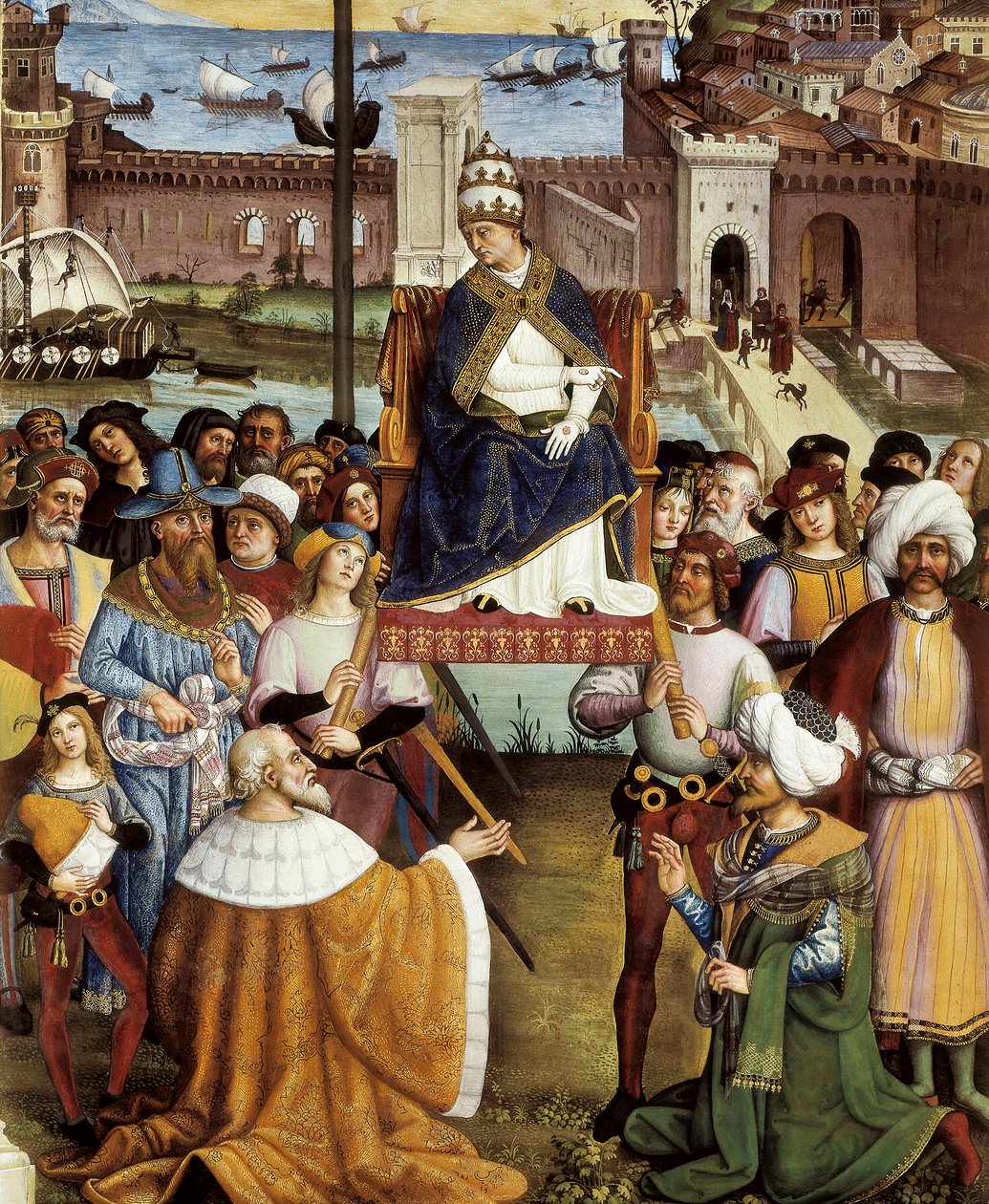 Pave Pio (Pius) II velsigner flåtene før han forlot Ancona til Det hellige land den 15. august 1464, detalj av Bernardino di Betto Pinturicchio
