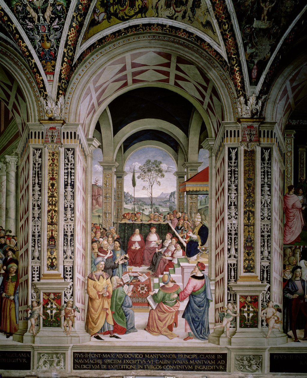 Pave Pius II (1405-64) presiderer over kostholdet til Mantua i 1459 av Bernardino di Betto Pinturicchio