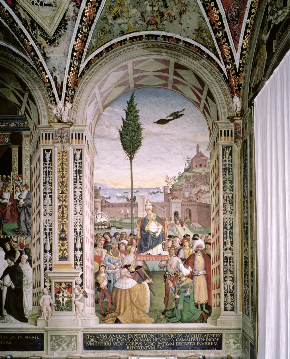 Pave Pius II (1405-64), i Ancona, velsigner flåten som skal reise til Det hellige land 15. august 1464 av Bernardino di Betto Pinturicchio