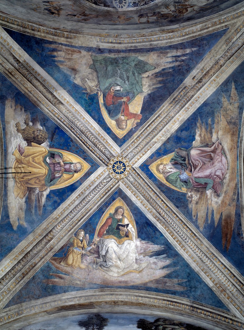 Historien om St Bernardin, evangelistene (Tetramorph) (Fresco, ca. 1486) av Bernardino di Betto Pinturicchio