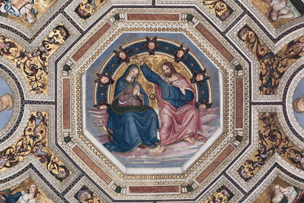 The Coronation of the Virgin Voute of the Choir av Pinturicchio (Bernardino di Betto) (1454-1513) - 1508-1510 Basilica of Santa Maria del Popolo (Santa Maria del Popolo-kirken), Roma av Bernardino di Betto Pinturicchio