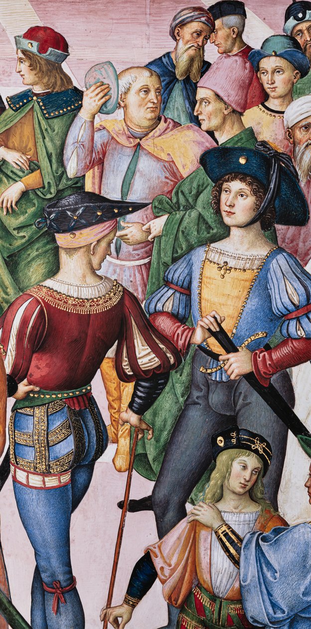 Piccolomini-biblioteket, nordøstveggen: «Aeneas Sylvius blir kronet til poetprisvinner av keiseren Frrederick III, 27. juli av Bernardino di Betto Pinturicchio