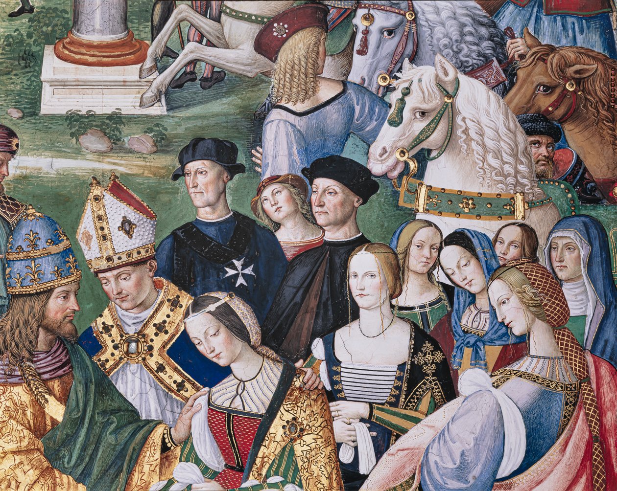 Piccolomini-biblioteket, sørøstveggen: «Aeneas Sylvius introduserer Eleonora av Aragona for Frederick III, 24. februar av Bernardino di Betto Pinturicchio
