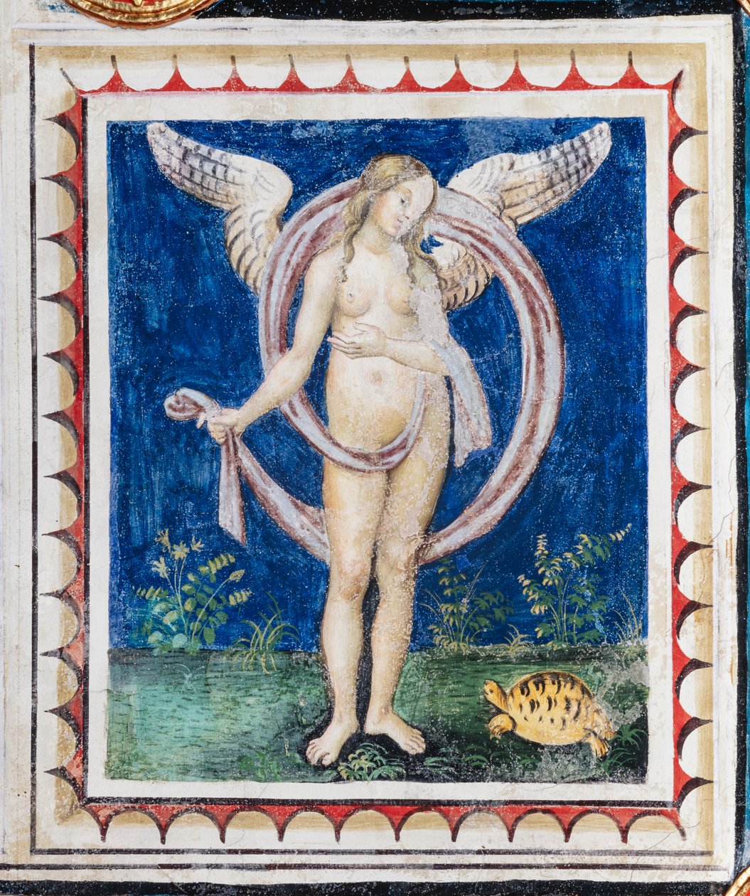 Piccolomini-biblioteket, taket, panel med allegori av Providence, freskomaleri av Bernardino di Betto, kjent som Pinturicchio. av Bernardino di Betto Pinturicchio