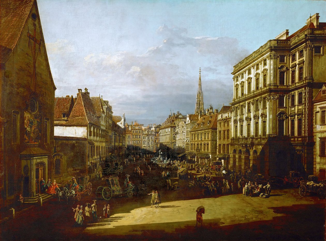 Utsikt over Wien, Mehlmarkt sett fra sørvest mot nordøst av Bernardo Bellotto