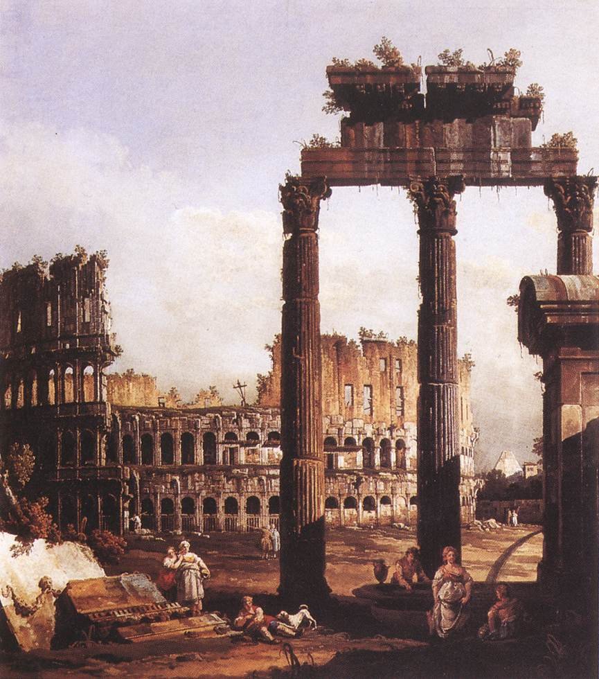 Capriccio med Colosseum av Bernardo Bellotto