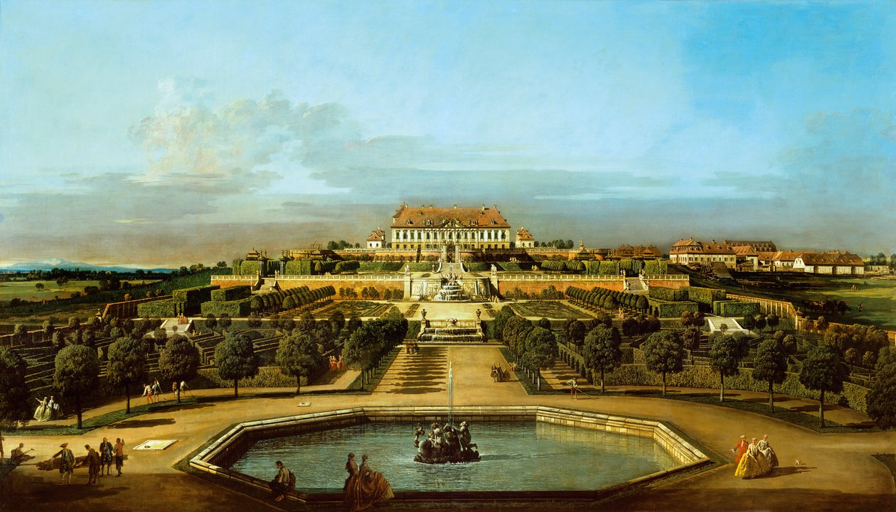 Det keiserlige fornøyelsespalasset, gårdsplassen, hagesiden av Bernardo Bellotto
