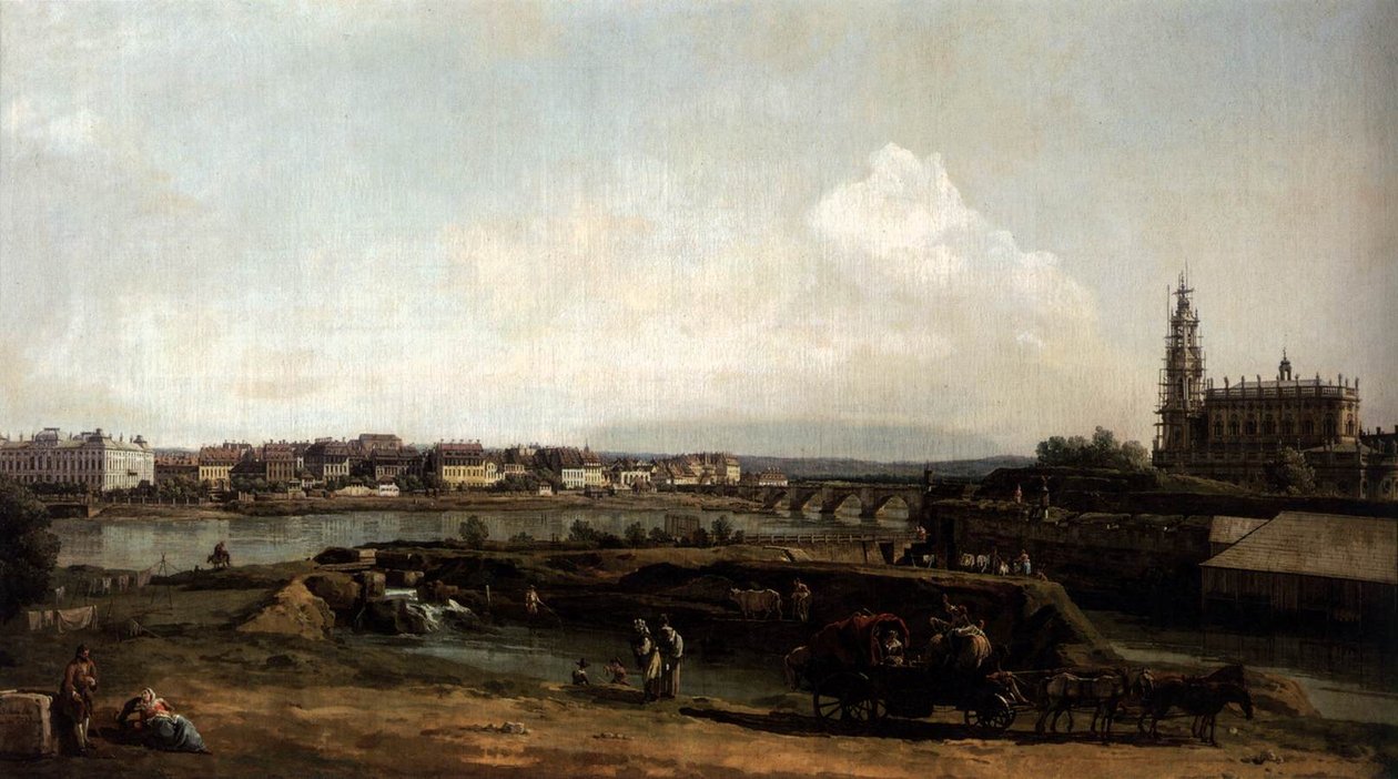Dresden fra venstre bredd av Elben, under festningsverkene av Bernardo Bellotto