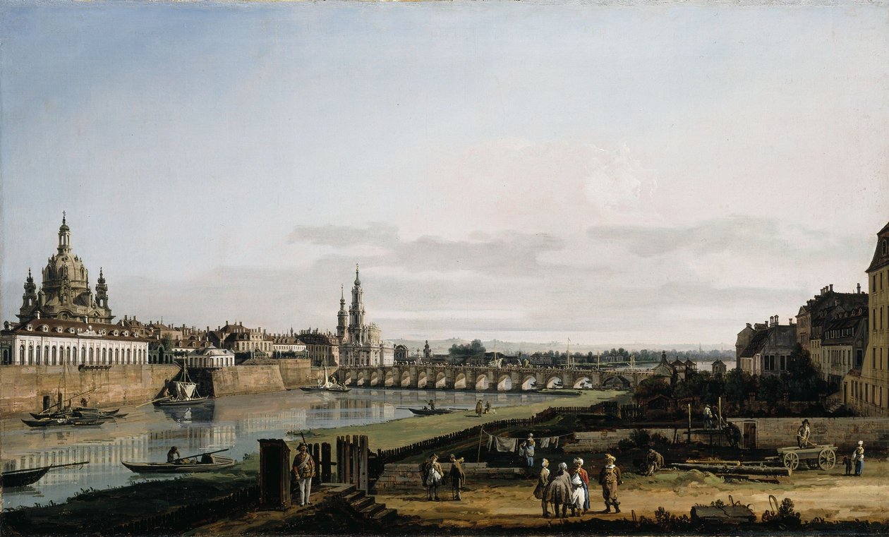Dresden fra høyre bredd av Elben med Augustus -broen av Bernardo Bellotto