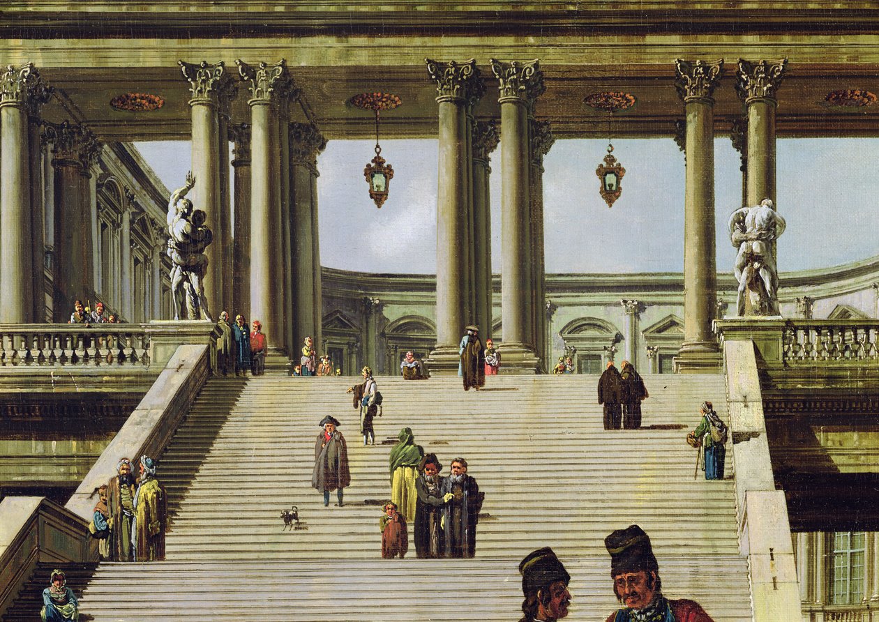 Ideelt landskap med palasstrapper, 1762 (detalj av 141300) av Bernardo Bellotto