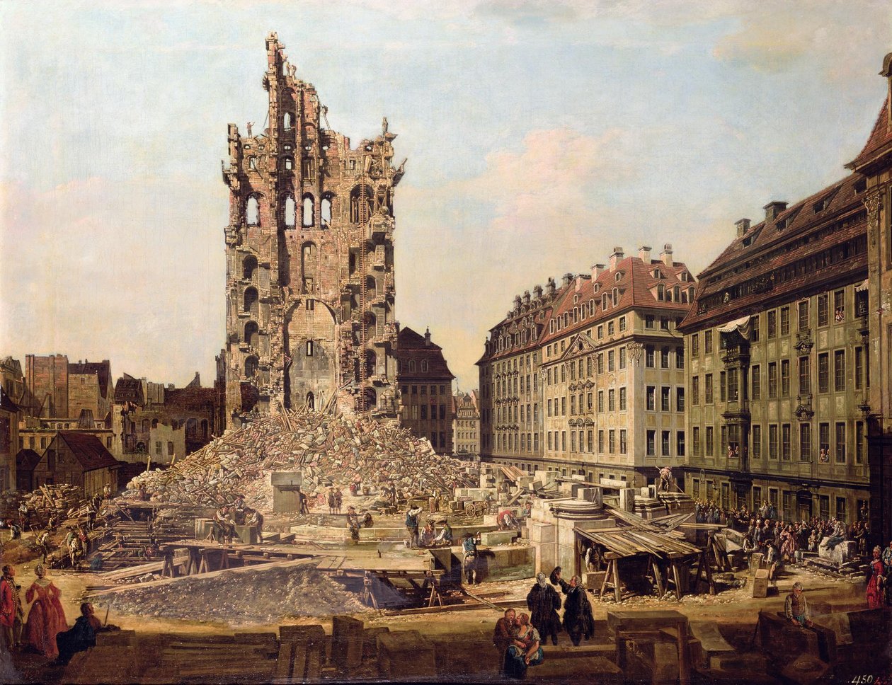 Ruinene av den gamle Kreuzkirche, Dresden av Bernardo Bellotto