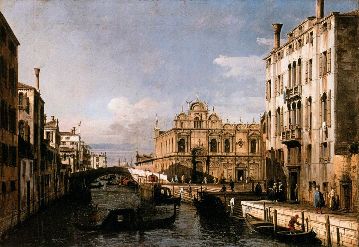Rio dei Mendicanti med Scuola di San Marco av Bernardo Bellotto