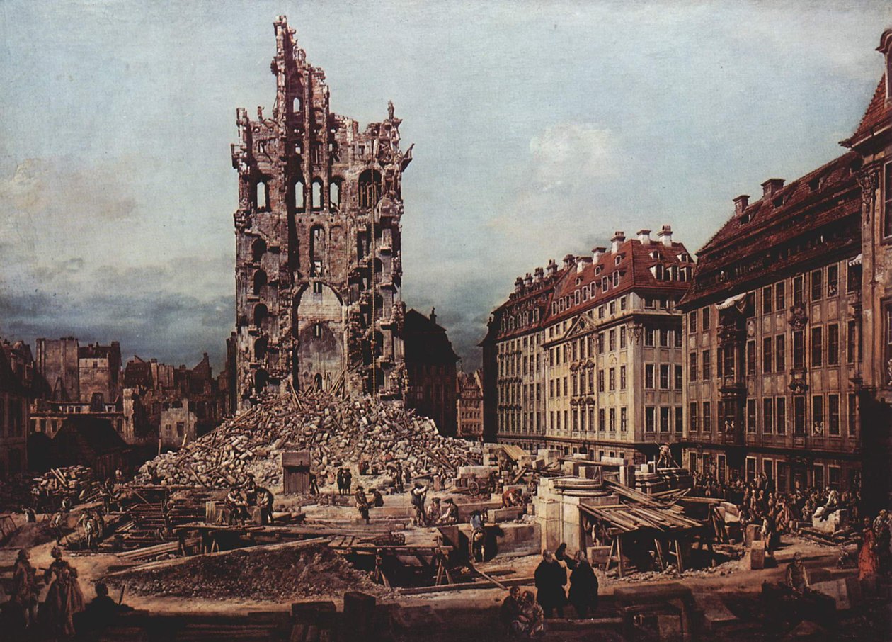 Ruinene av den gamle Kreuzkirche, Dresden av Bernardo Bellotto