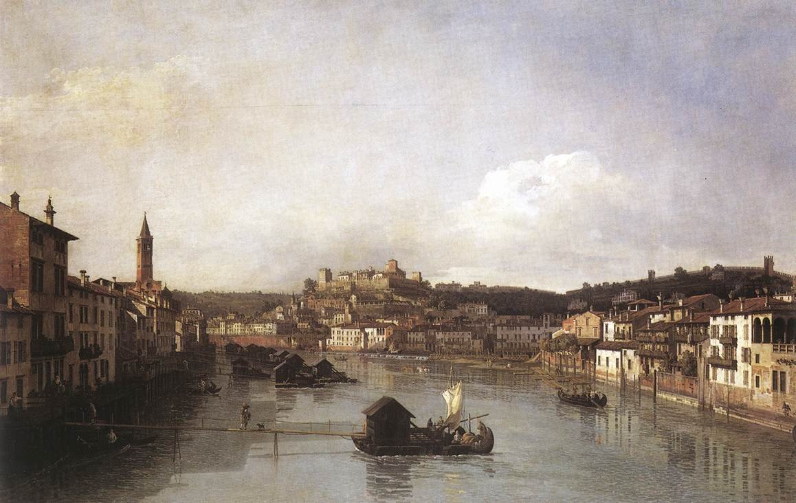 Utsikt over Verona og elven Adige fra Ponte Nuovo av Bernardo Bellotto