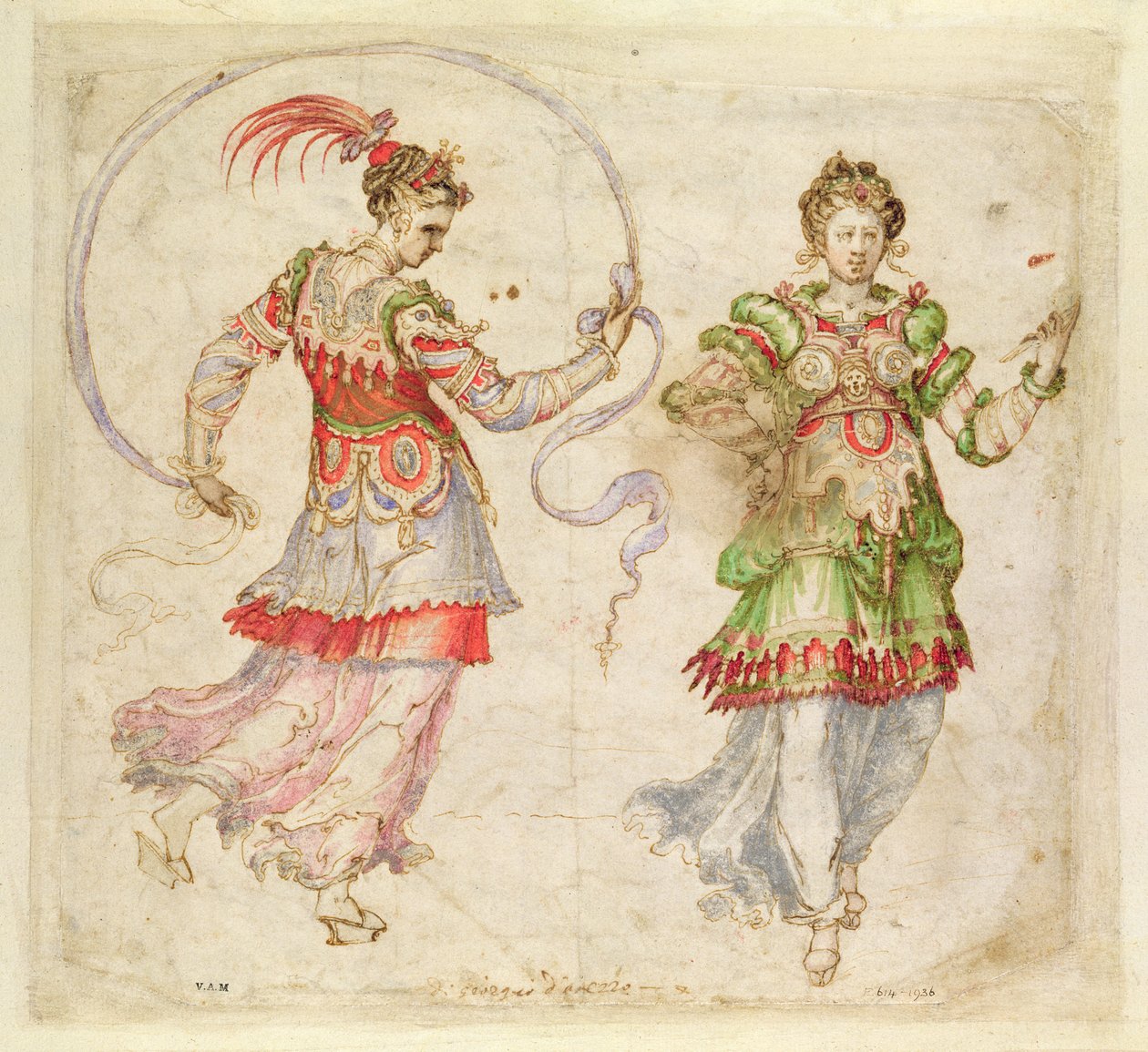 Design for kostymer, sannsynligvis i det florentinske Intermezzi, Firenze, 1589 av Bernardo Buontalenti
