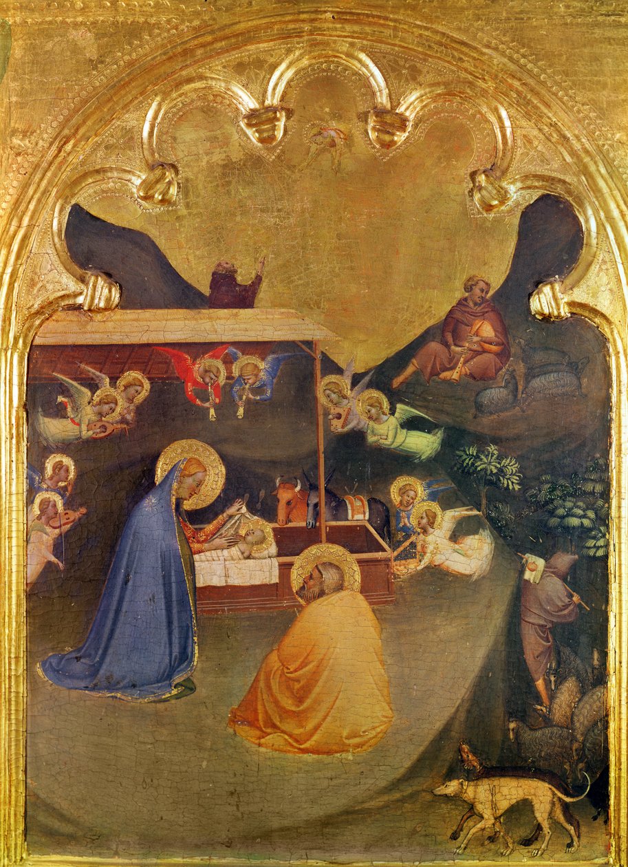 Virgin and Child with the Saints, Broken Down Polyptych, Section of the Predella: The Nativity (tempera og gull på panel) av Bernardo Daddi