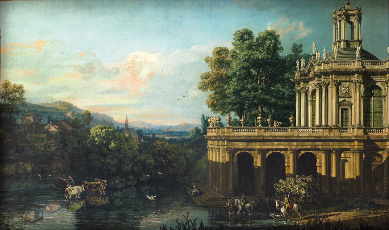 Arkitektonisk Capriccio med et palass, ca. 1766 av Bernardo Bellotto