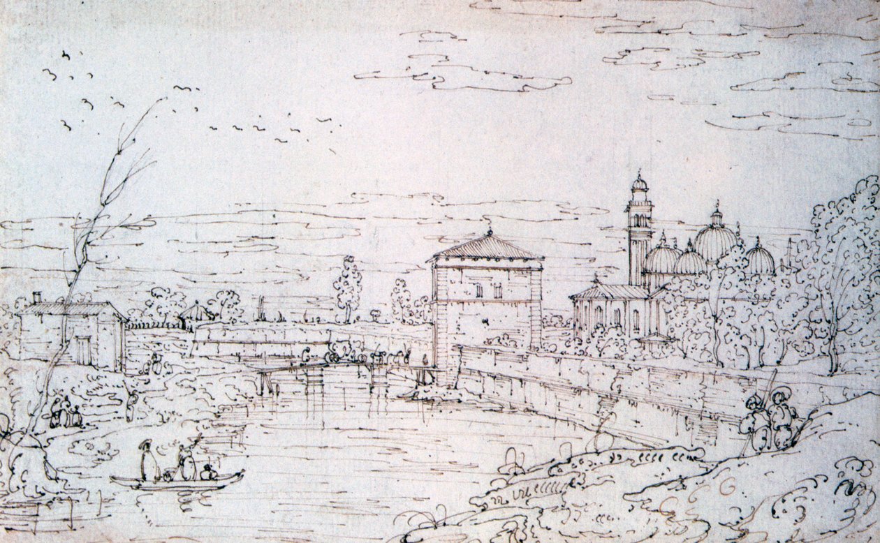 Bro over elven og Santa Giustina, c1740-1780 av Bernardo Bellotto