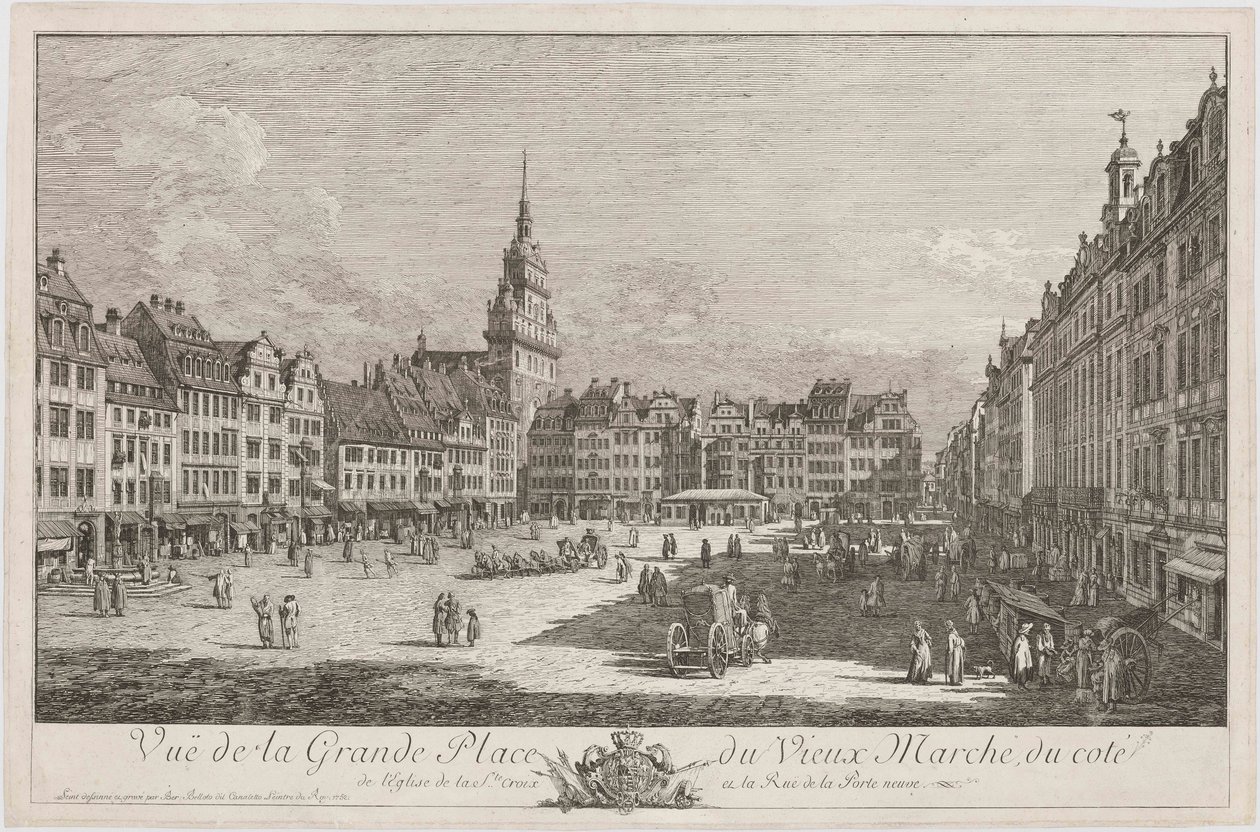 Altmarkt i Dresden sett fra Schlossstraße, blad fra serien «Dresden-vedutter» av Bernardo Bellotto