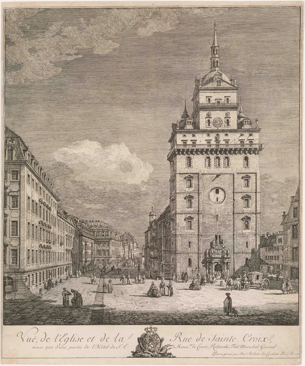 Den tidligere Kreuzkirche i Dresden, blad fra serien «Dresden-vedutter» av Bernardo Bellotto