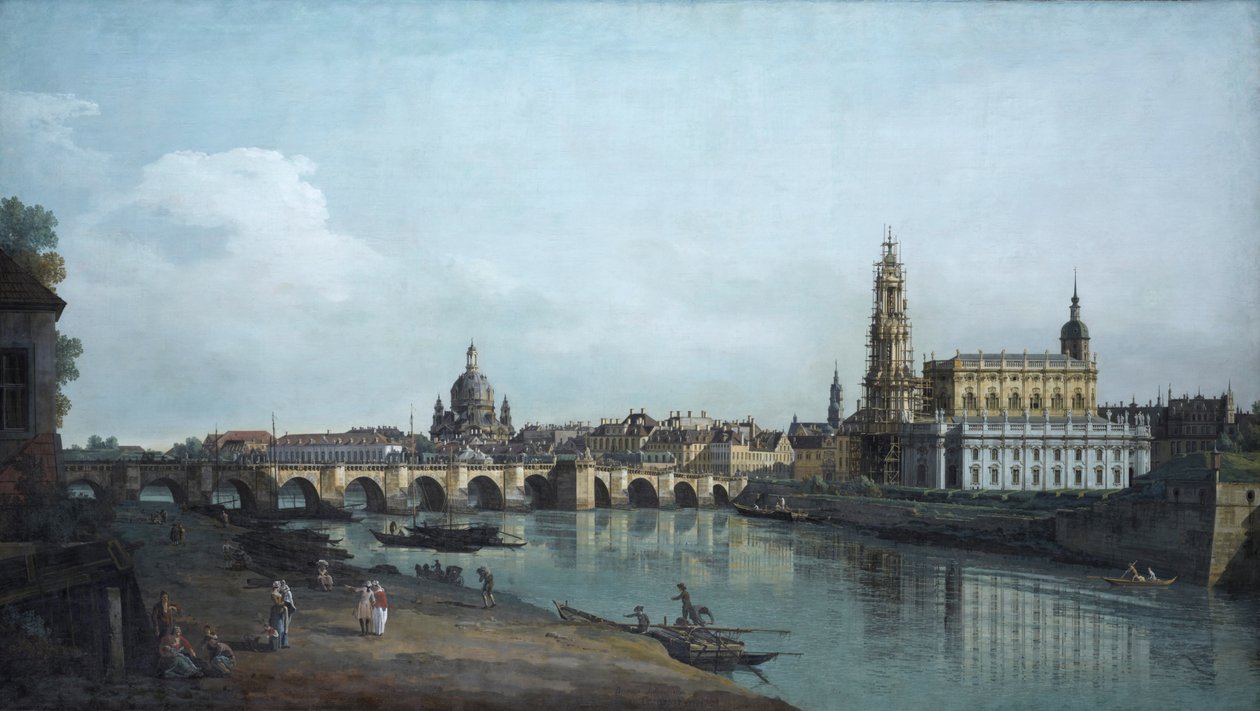 Dresden sett fra høyre bredd av Elben, under Augusts Bridge, 1748 av Bernardo Bellotto