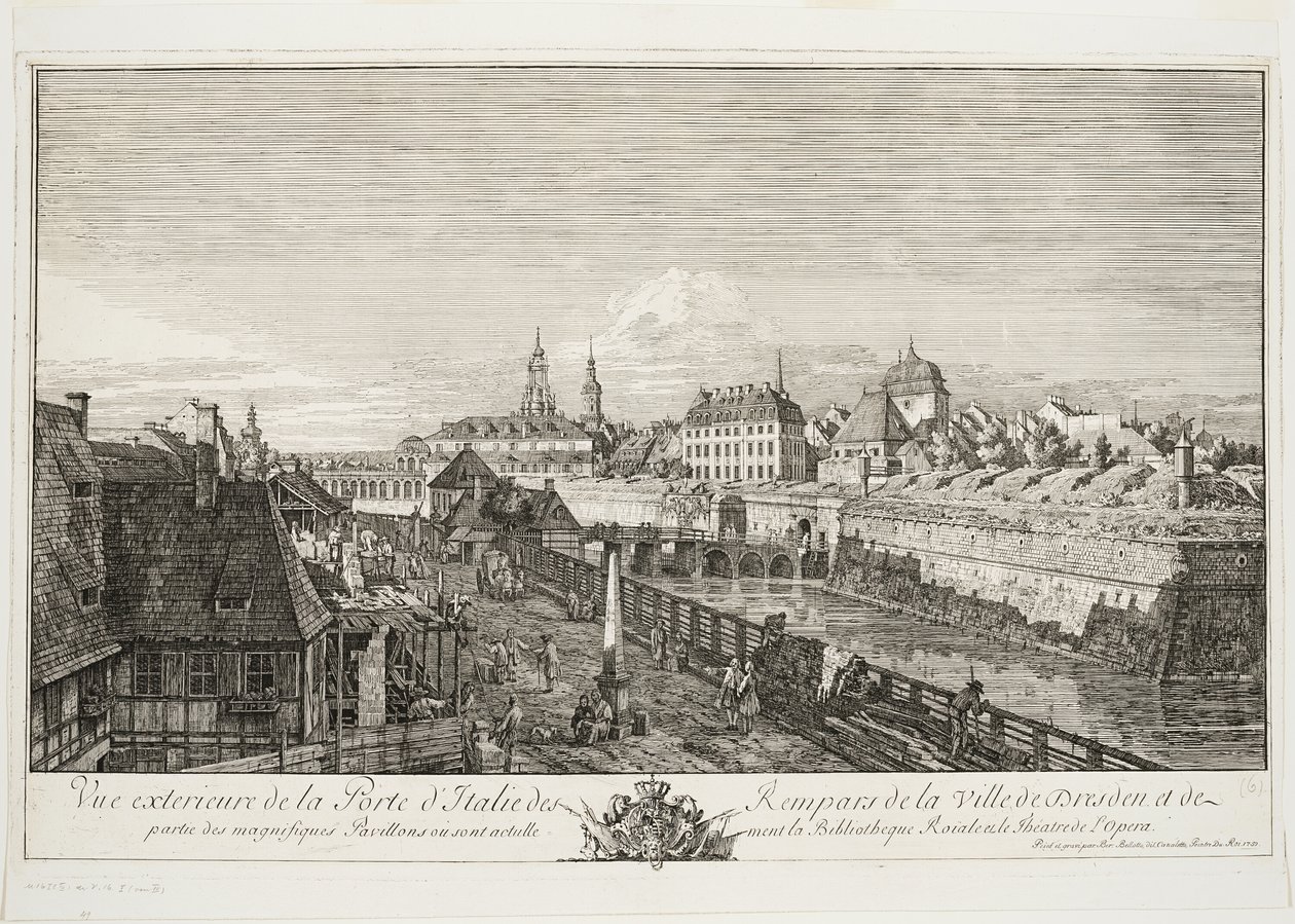 Utvendig utsikt over den italienske porten til vollene til byen Dresden av Bernardo Bellotto