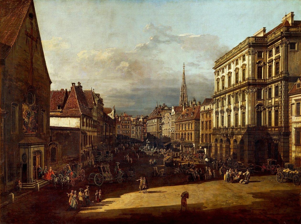 Melmarkedsplassen i Wien, av Bernardo Bellotto, kjent som Canaletto (1721-1780), olje på lerret av Bernardo Bellotto
