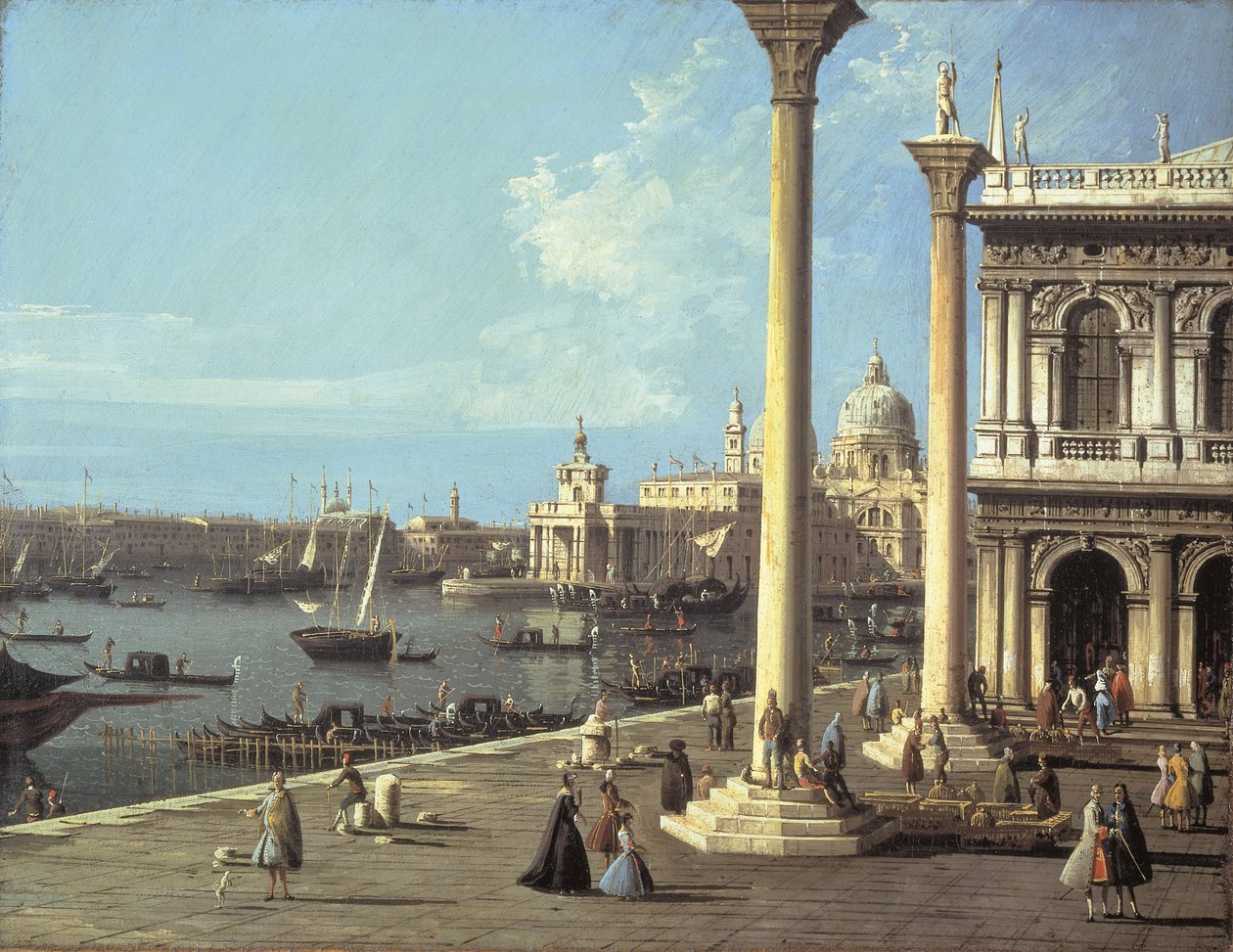 Bacino di San Marco og kirken Santa Maria della Salute, Venezia, fra Piazzetta av Bernardo Bellotto
