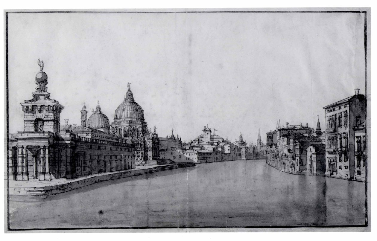 Innseilingen til Canal Grande med Dogana da Mar og Santa Maria della Salute til venstre av Bernardo Bellotto