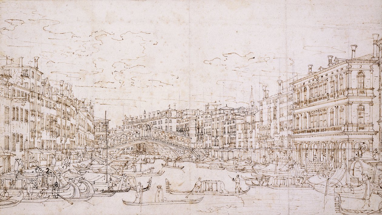 Canal Grande, Venezia, med Rialtobroen fra sør, av Bernardo Bellotto