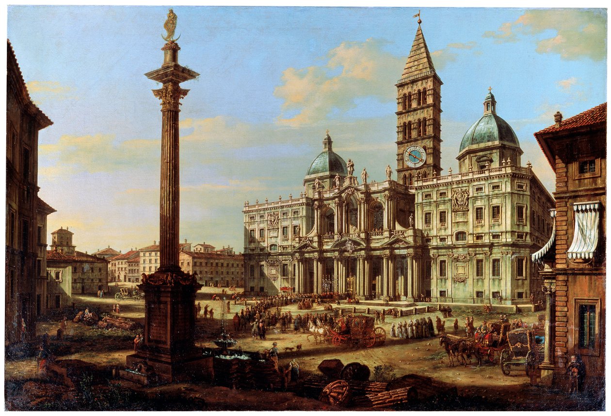Piazzaen og kirken Santa Maria Maggiore i Roma, 1739 av Bernardo Bellotto
