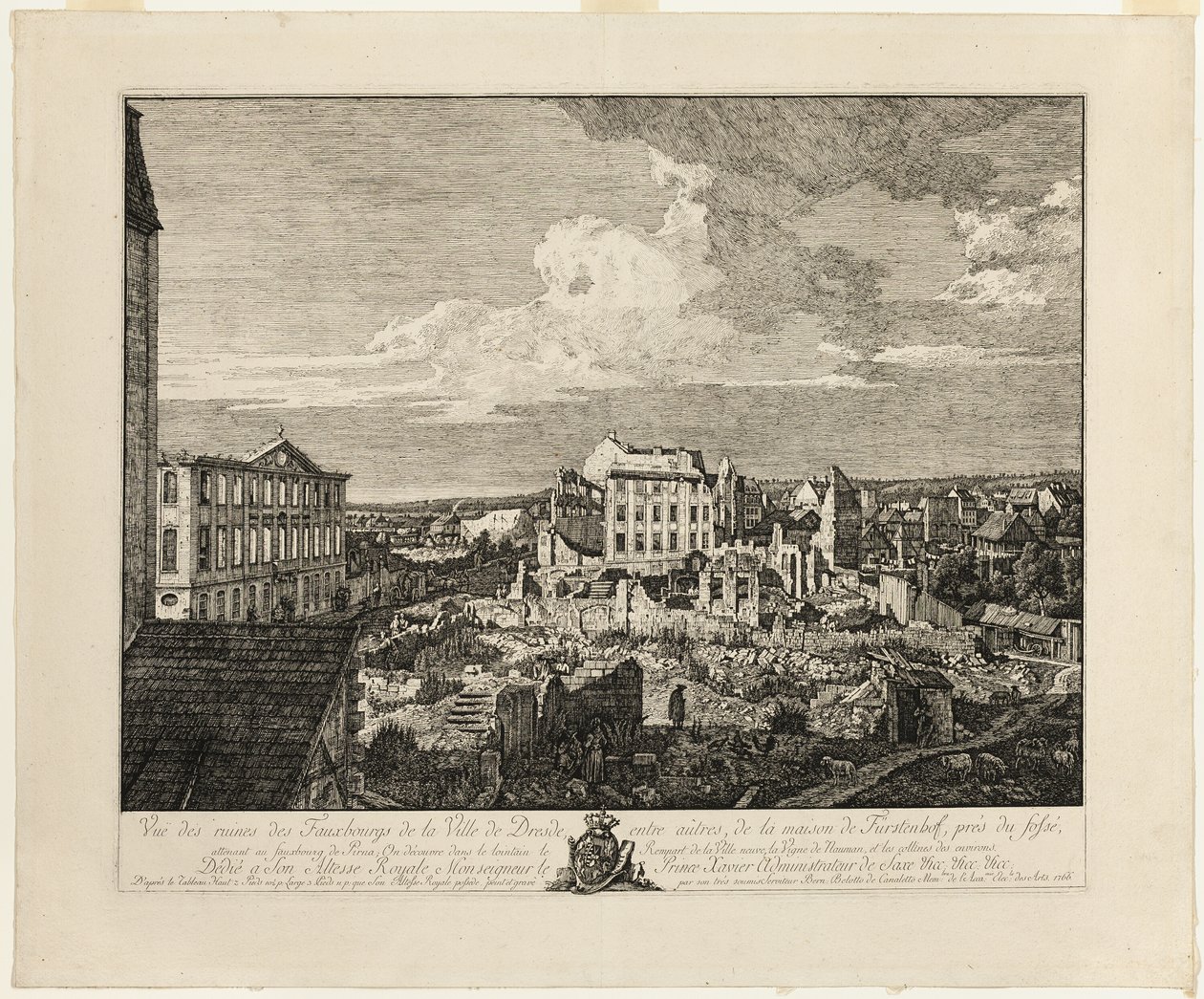 Ruinene av Pirnaischer-forstaden med Palais Fürstenhof av Bernardo Bellotto