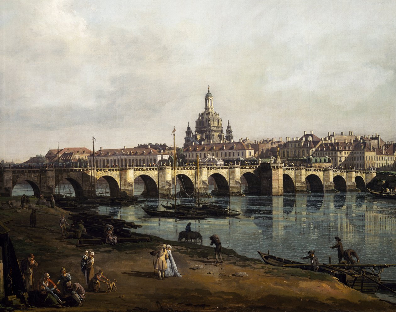 Utsikt over Dresden fra høyre bredd av Elbe oppstrøms fra broen til Augustus, ca. 1750 (olje på lerret) av Bernardo Bellotto