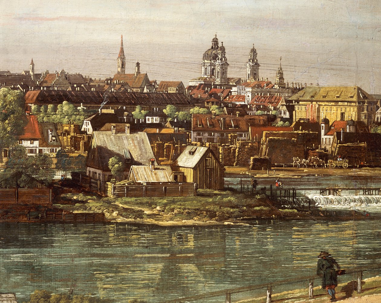 Utsikt over München fra Haidhausen med elven Isar i sentrum, detalj av Bernardo Bellotto
