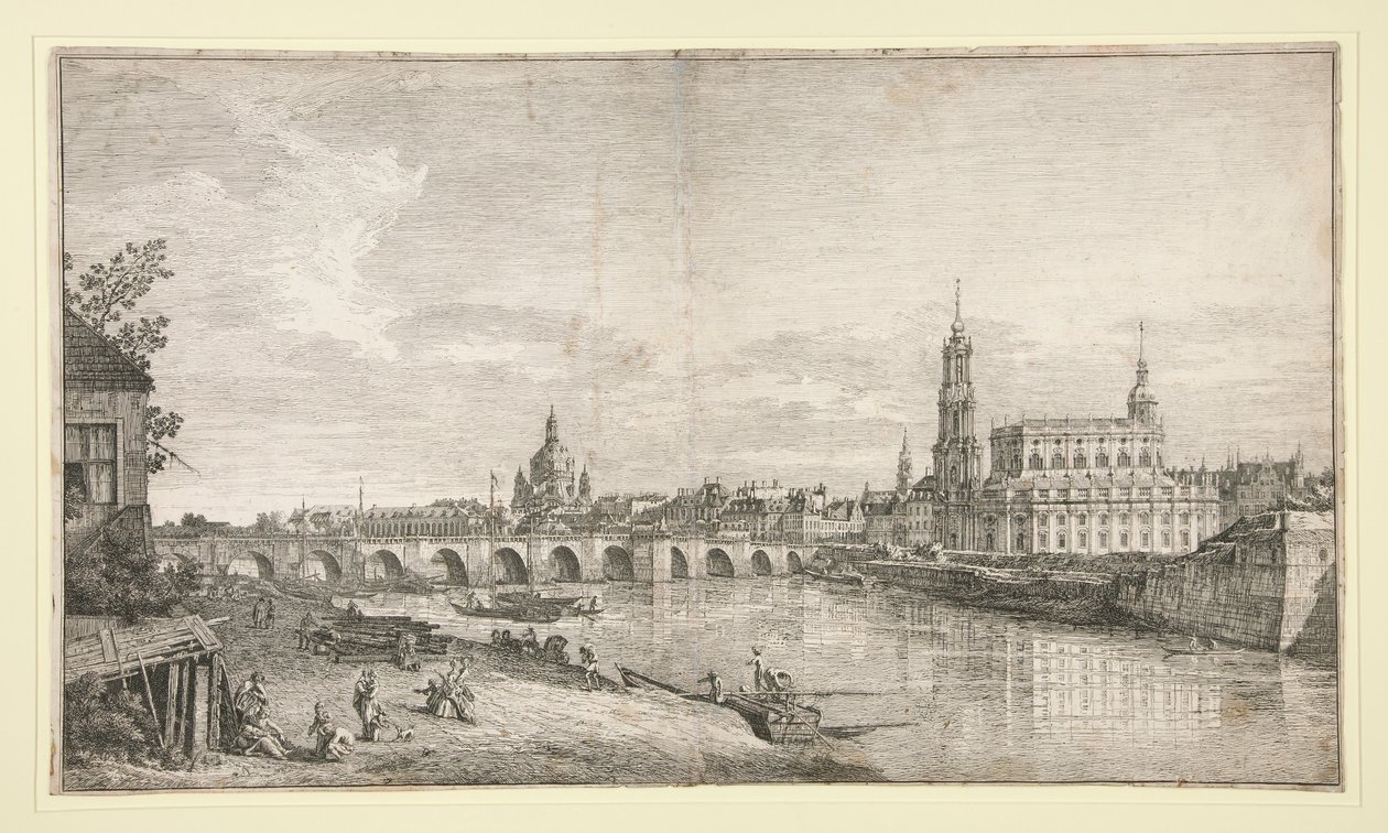 Utsikt over broen ved Dresden over Elben av Bernardo Bellotto