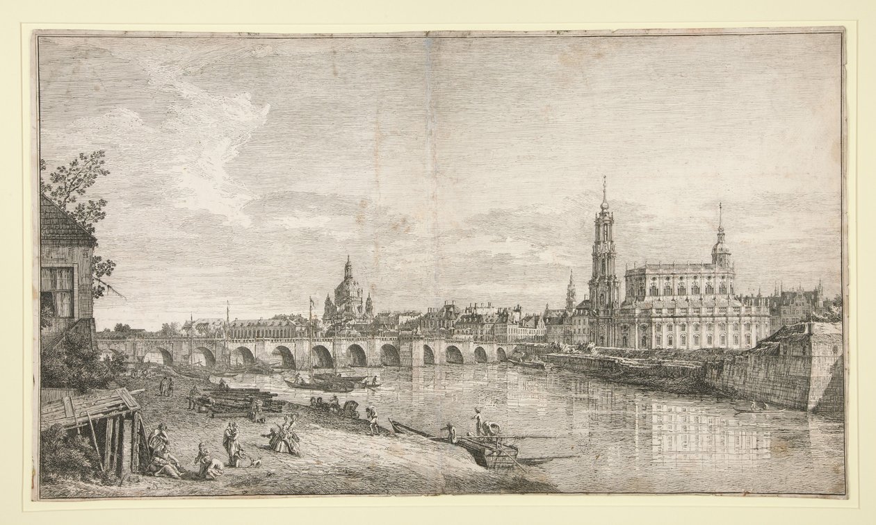 Utsikt over broen i Dresden over Elben av Bernardo Bellotto