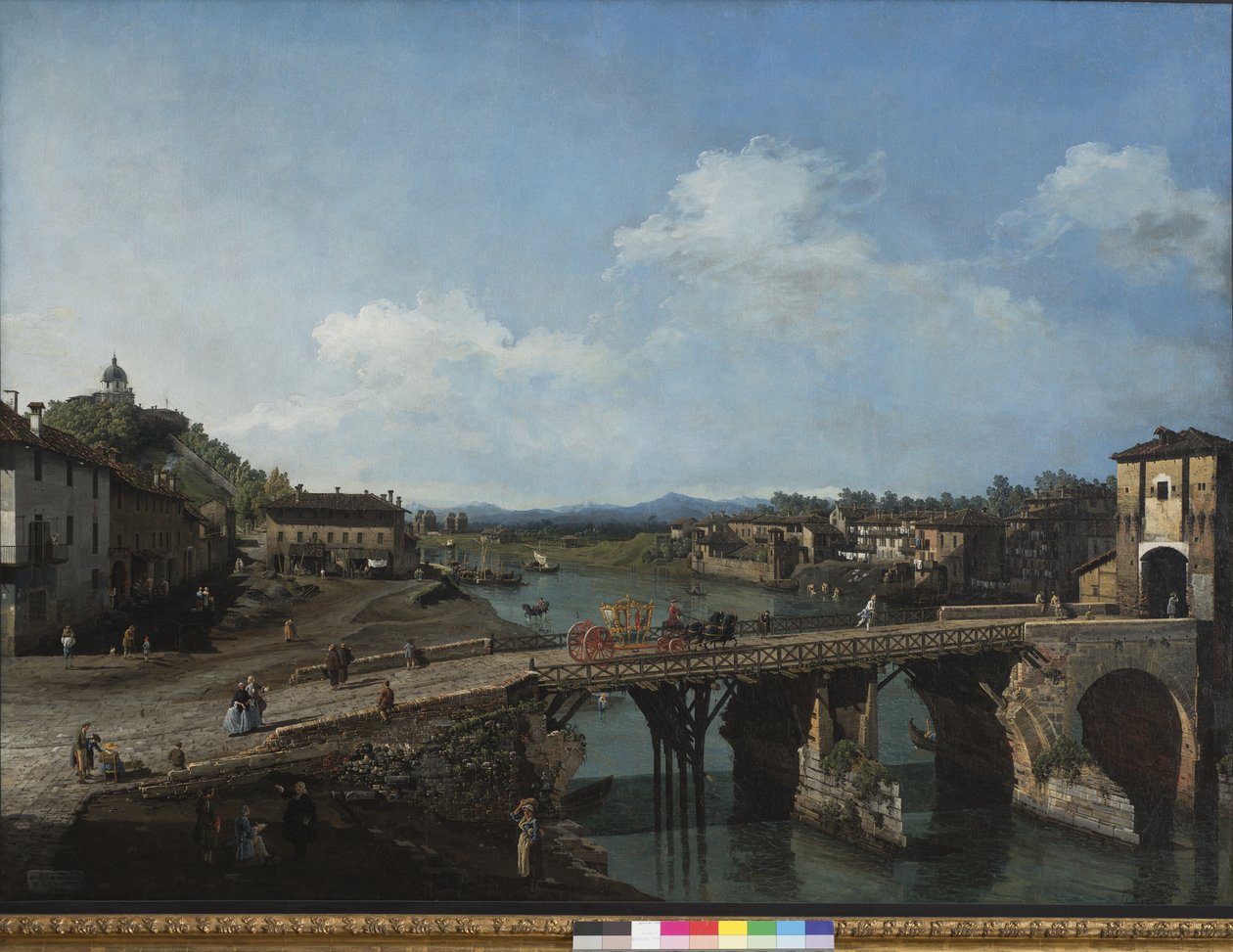 Utsikt over den gamle broen over Po i Torino, 1745 av Bernardo Bellotto