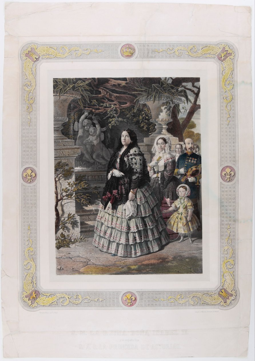 HENNES MAJESTET DRONNING ISABEL II. og hennes august datter HENNES ROLIGSTE HØYHET PRINSESSEN AV AS av Bernardo Blanco y Pérez