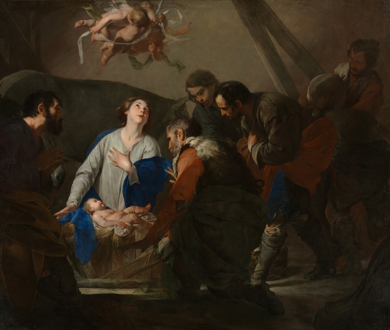 Tilbedelse av hyrdene, ca. 1650 av Bernardo Cavallino