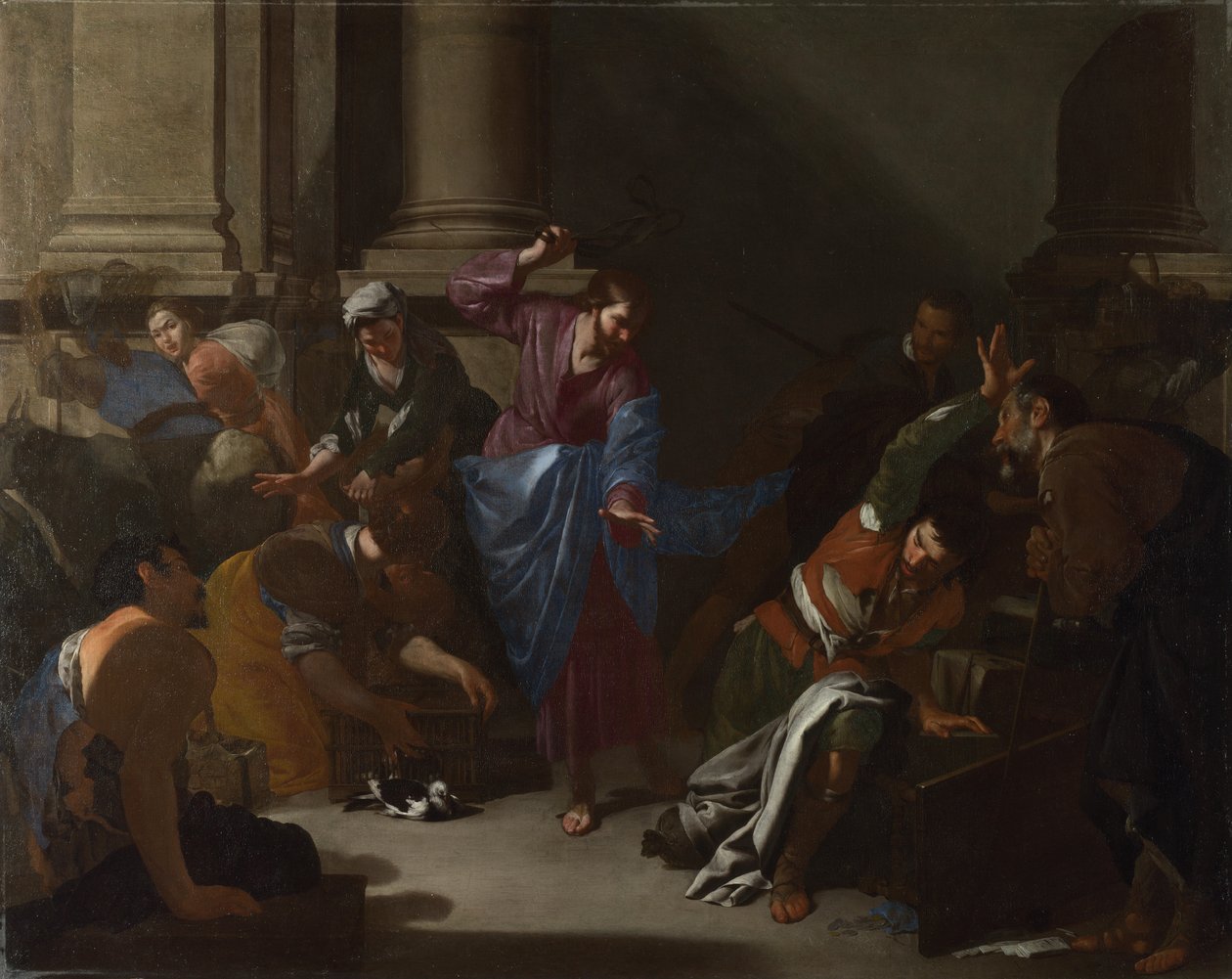 Kristus driver handelsmennene fra templet, ca. 1645 av Bernardo Cavallino