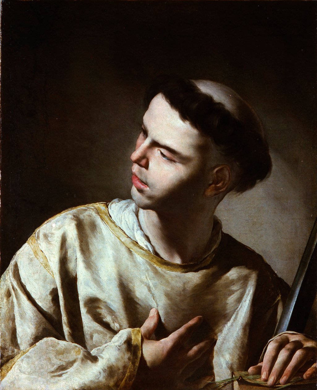 ""Saint Laurent"" (Saint Lawrence) Maleri av Bernardo Cavallino (1616-1656) - 1640-tallet - Olje på lerret - Dim 65,5x53,5 cm Lazaro Galdiano Museum, Madrid av Bernardo Cavallino