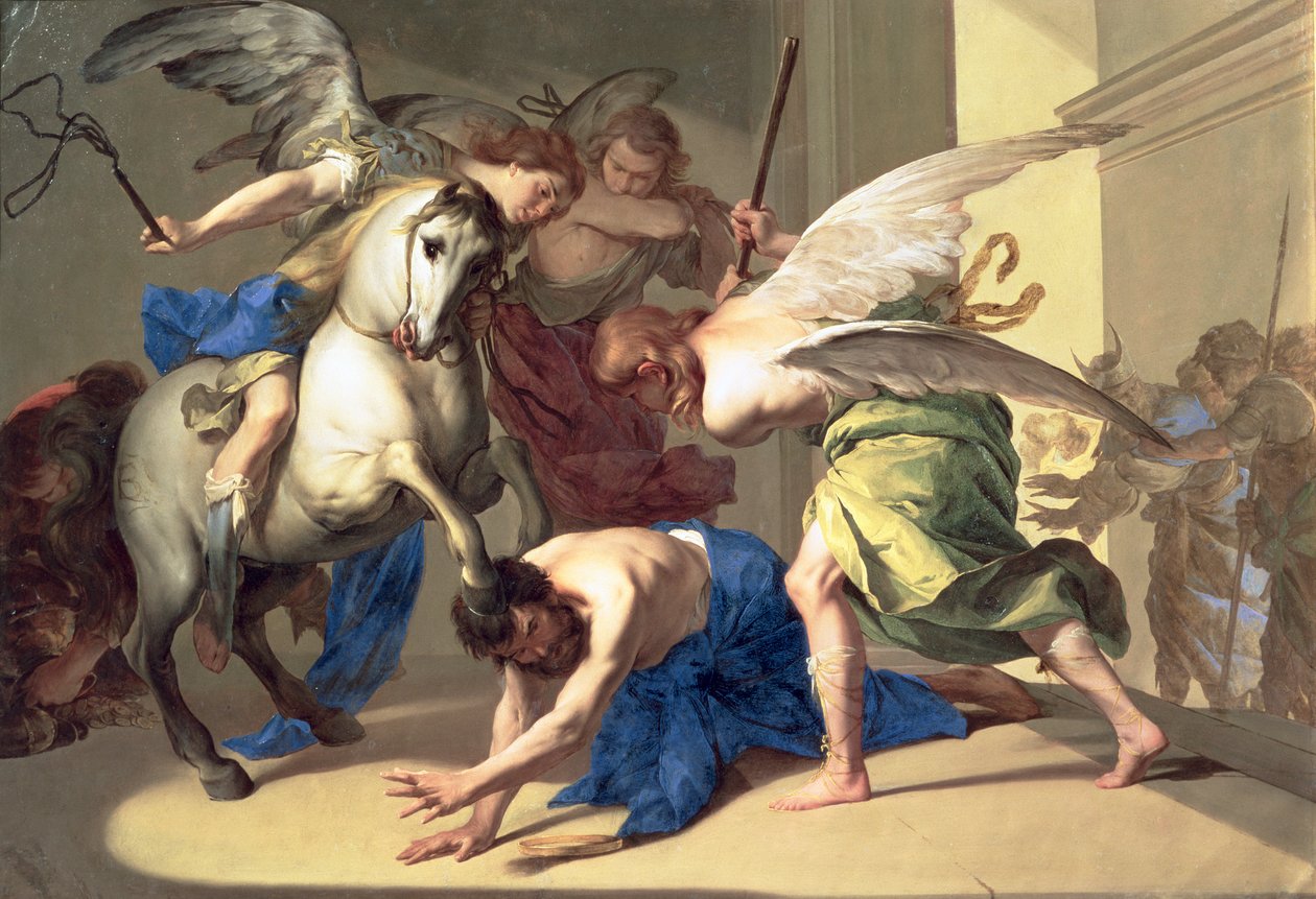 Utvisningen av Heliodorus fra tempelet, ca. 1650 av Bernardo Cavallino