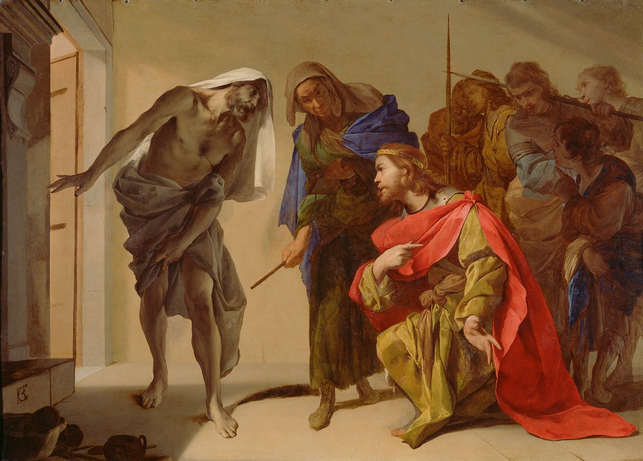 The Shade of Samuel påkalt av Saul, ca. 1655 (olje på kobber) av Bernardo Cavallino