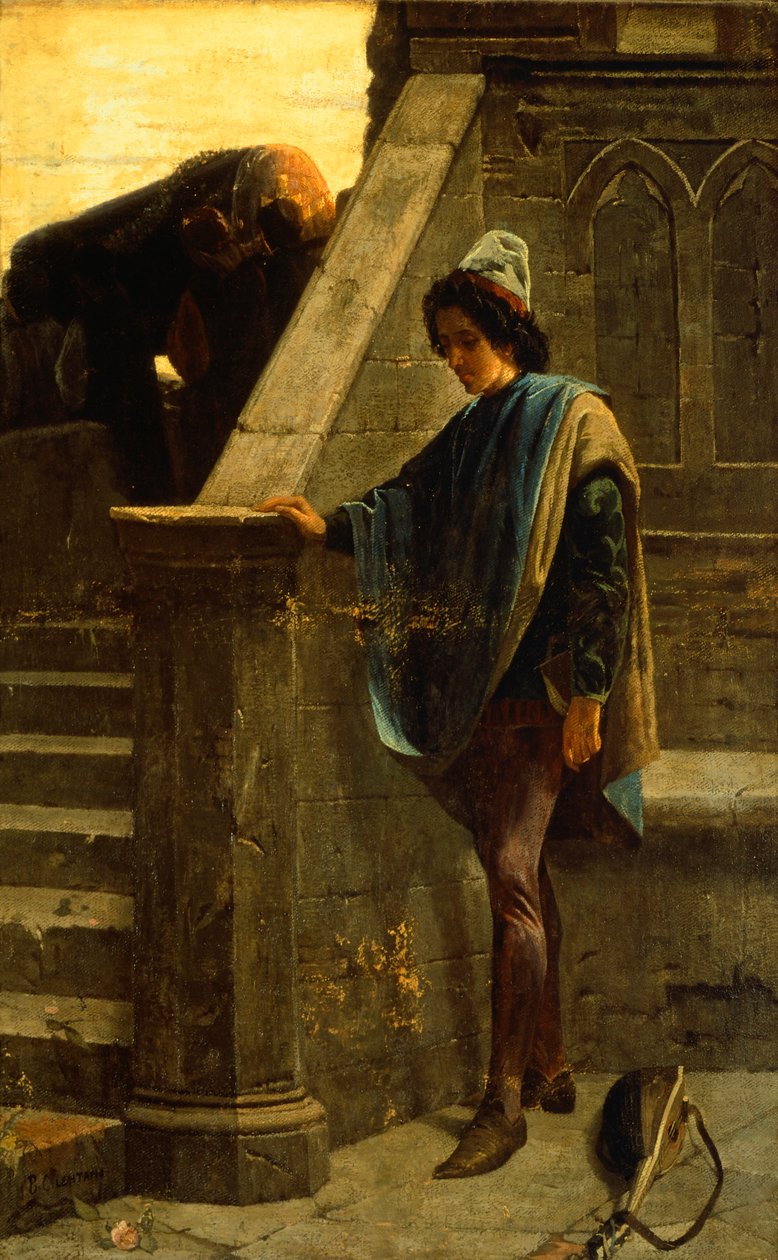 The minstrel, av Bernardo Celentano (1835-1863), olje på lerret, 63x46 cm, Palazzo San Giacomo, Napoli. av Bernardo Celentano