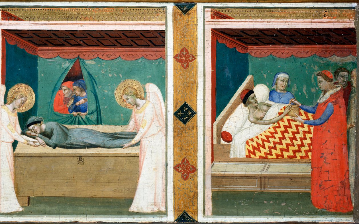 Legend of the Holy Belt (predelle of Santa Cintola polyptych) - olje på tre av Bernardo Daddi